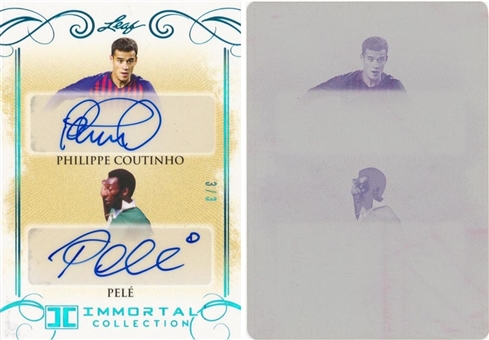 2018 Leaf "Immortal Collection" Pelé and Philippe Coutinho Dual Signed Card (#3/3) with Printing Plate   